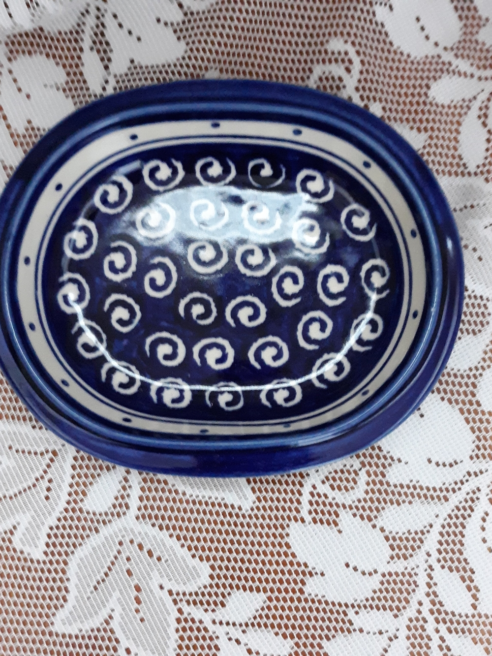 Hand-Painted Blue Ceramic Oval Serving Dish